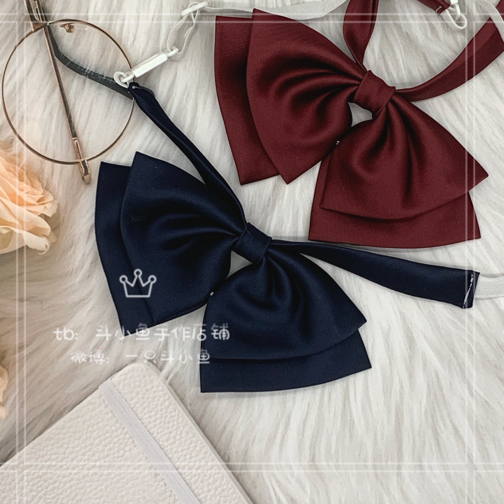 小鱼纯色赤色绀色双层平角原创手作小物jk领结