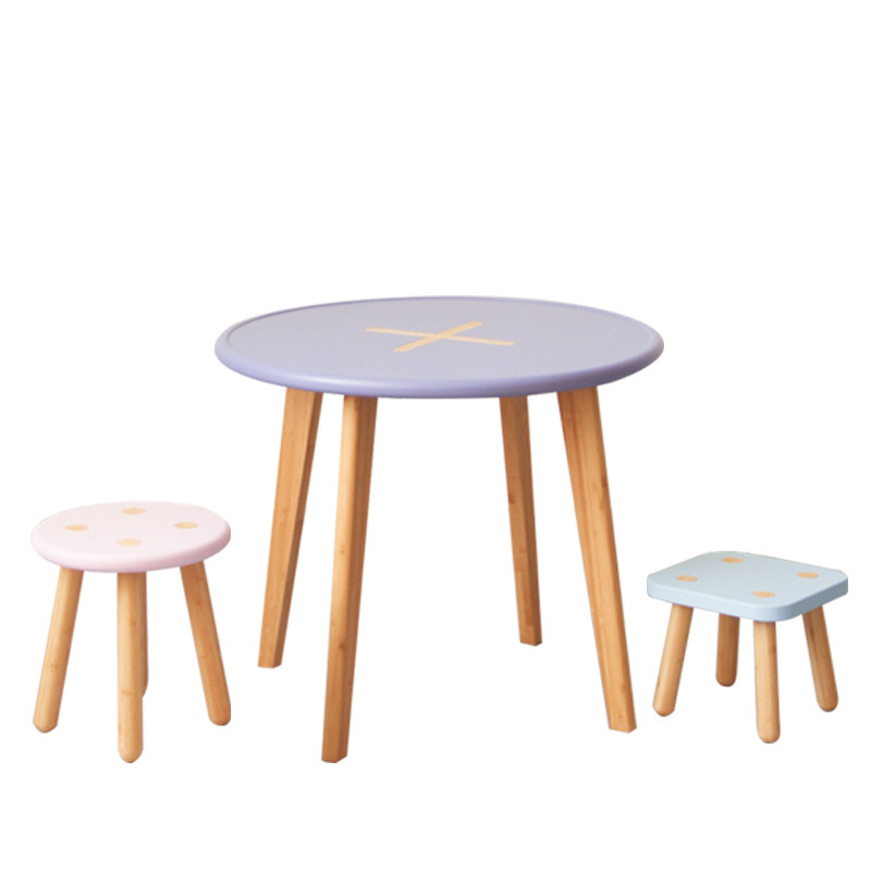 纽扣实竹儿童桌椅套装简约写字绘画桌子凳子家饰软装搭配套装
