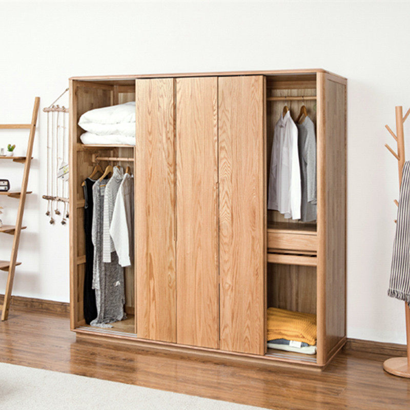 实木推拉门滑轨移门衣柜现代卧室衣橱轻奢壁橱衣柜