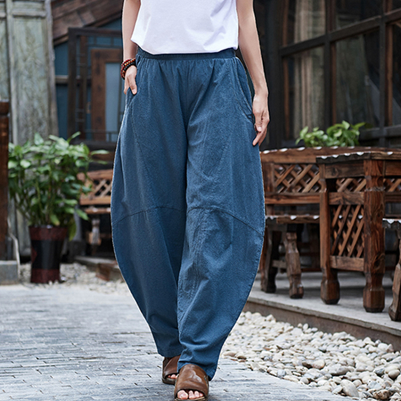 原创春夏季亚麻灯笼裤宽松休闲裤棉麻薄款长裤哈伦休闲裤