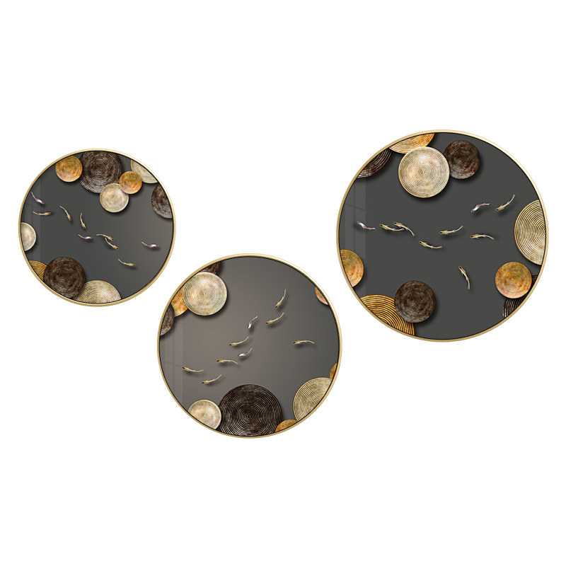 中式圆盘装饰墙面走廊过道鹿鱼入门现代装饰画