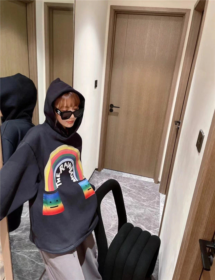 彩虹笑脸连帽卫衣瑞典小众ac2022早秋新款宽松字母印花男女外套潮
