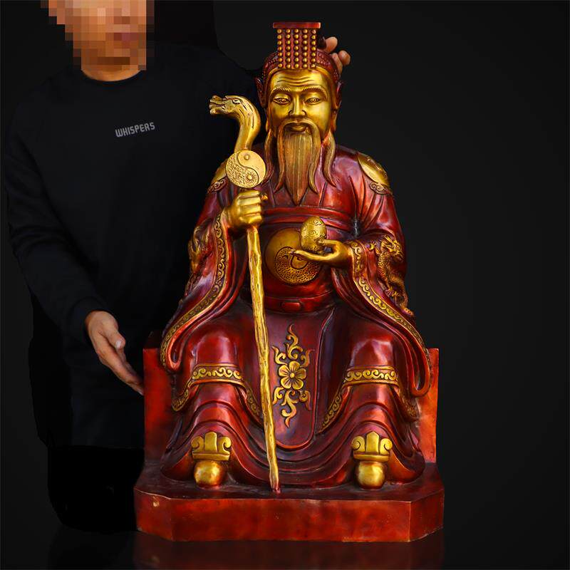 老祖纯铜皇天供奉神像鸿钧黄铜摆件室内寺庙装饰摆件