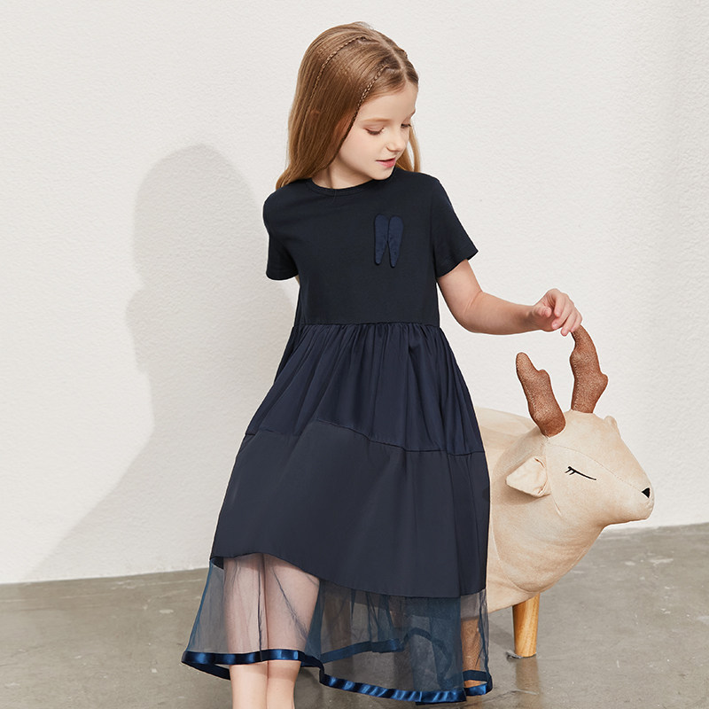 amii童装女童连衣裙2021夏季新款中大儿童网纱裙a字裙子休闲洋气