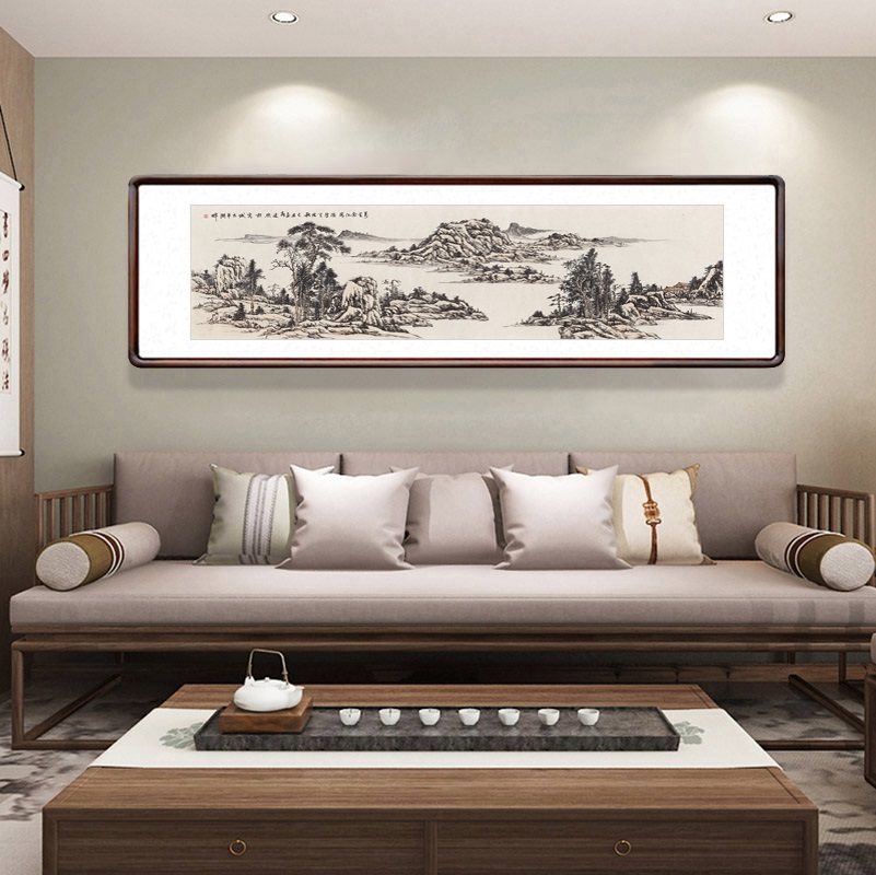 国画山水画横幅办公室写意水墨画中式客厅装饰画酒店国画