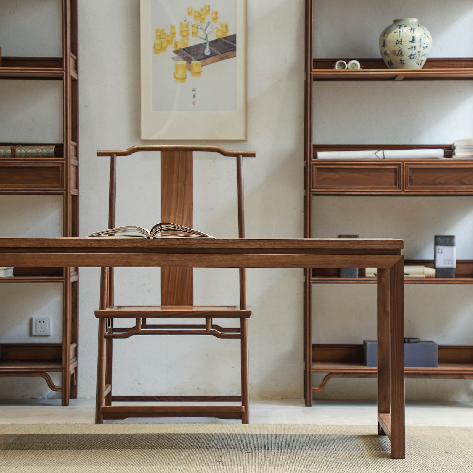 中式式禅意书法榆木仿古练字现代书房胡桃画案书桌
