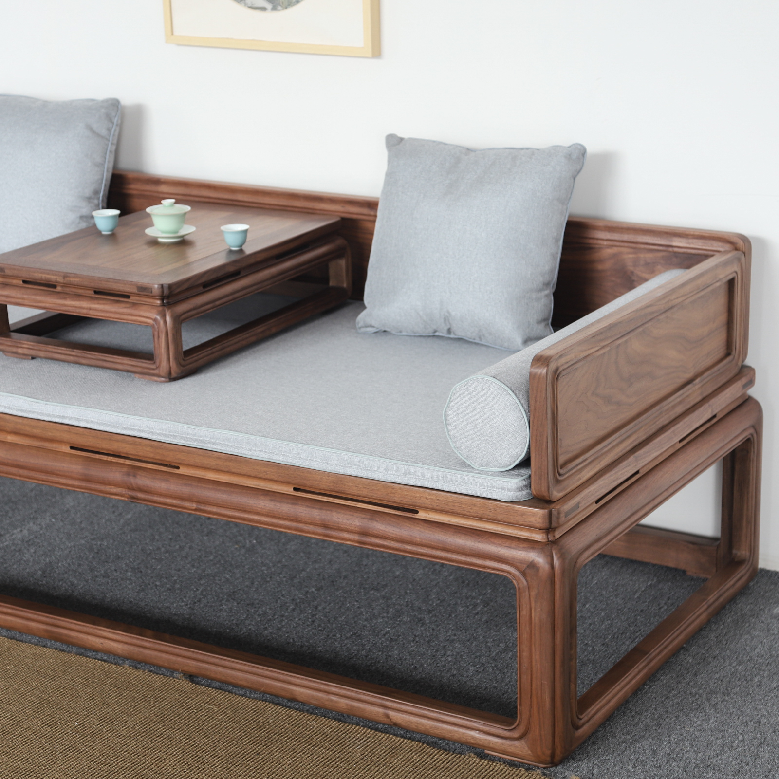 罗汉中式实木禅意胡桃榻免现代沙发客厅明式罗汉床