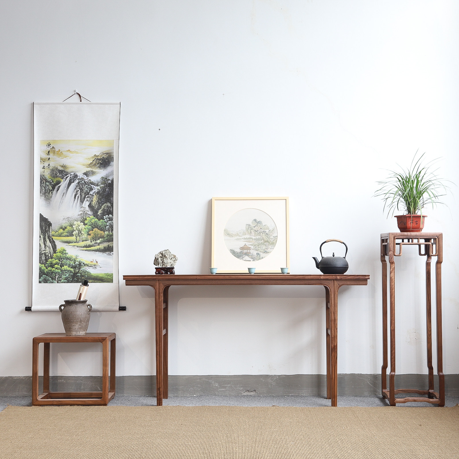 归朴明式实木平头案中式禅意玄关案黑胡桃条桌条案