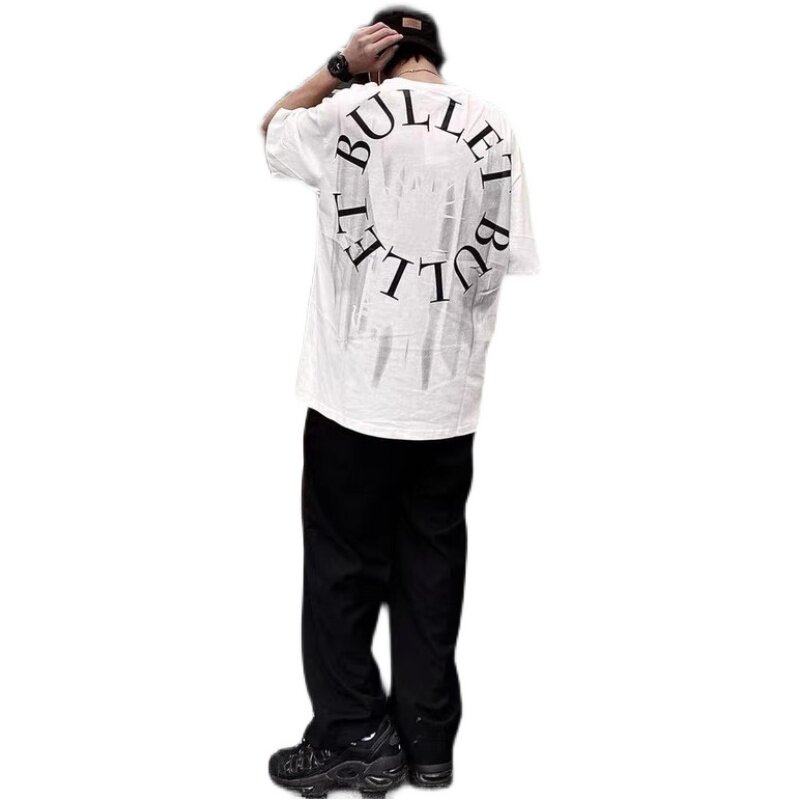 hst国潮嘻哈抽像印花短袖恤男美式高街oversizedt恤