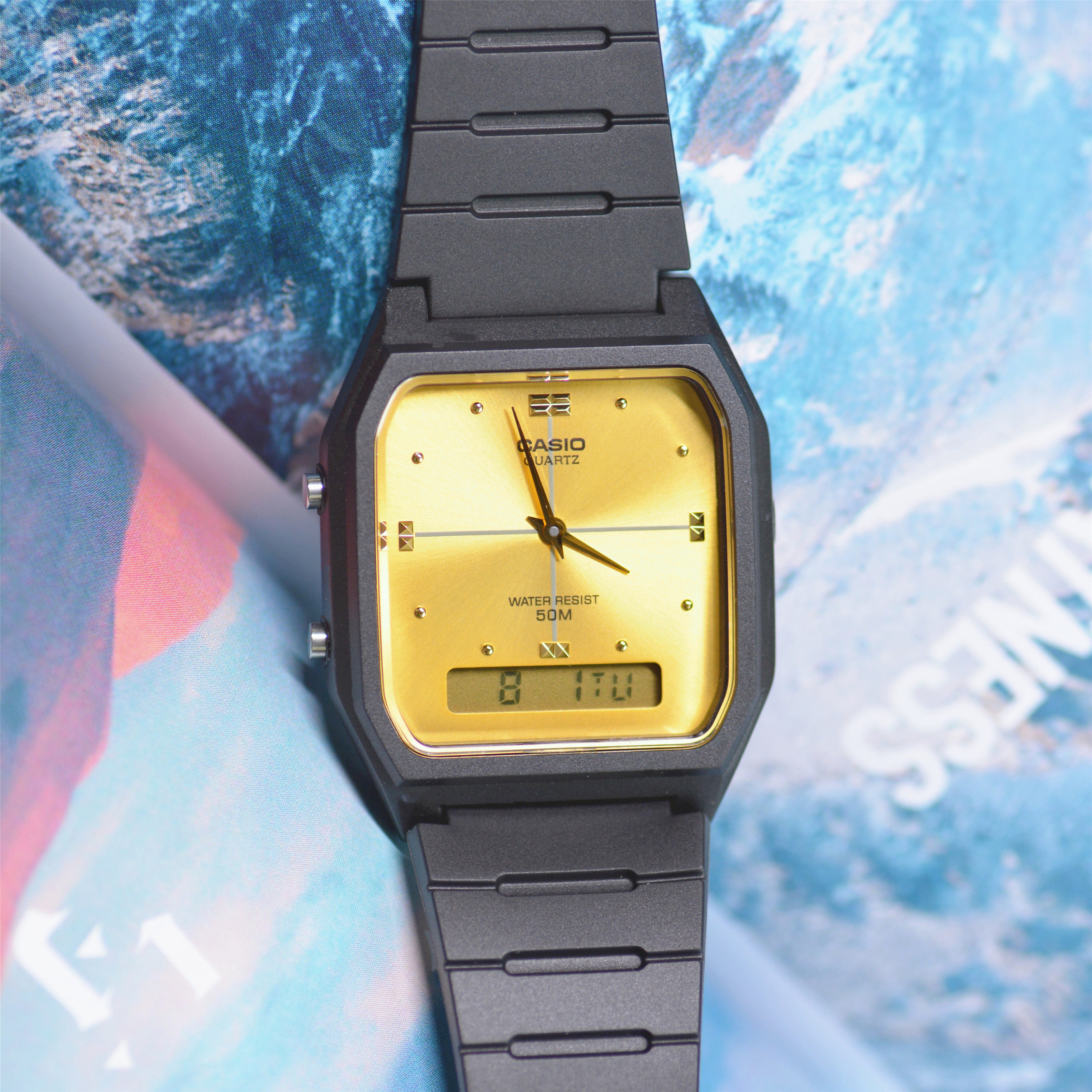 卡西欧手表男学生复古方块黑色树脂石英表aw-48he-7av8av日韩腕表