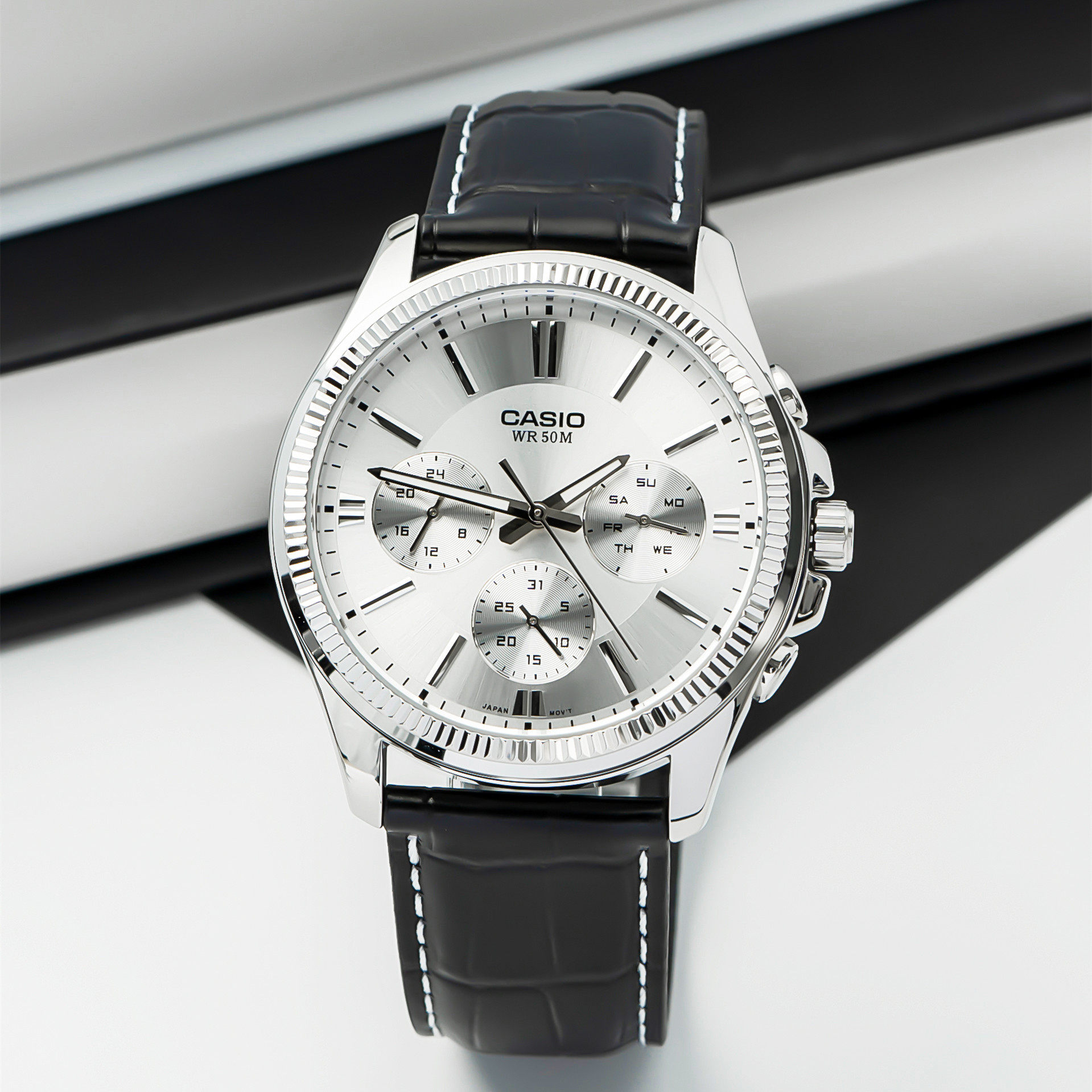 卡西欧手表casio三眼商务钢带防水石英男表mtp1375d日韩腕表