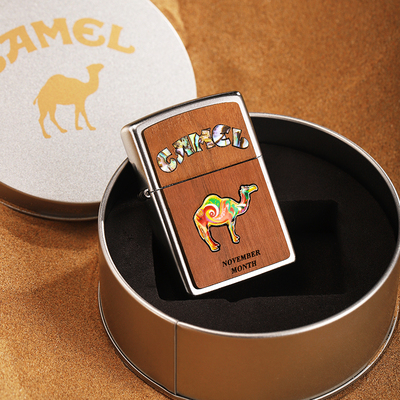 zippo正版防风胡桃木贴章彩贝镶嵌骆驼打火机男友zippo