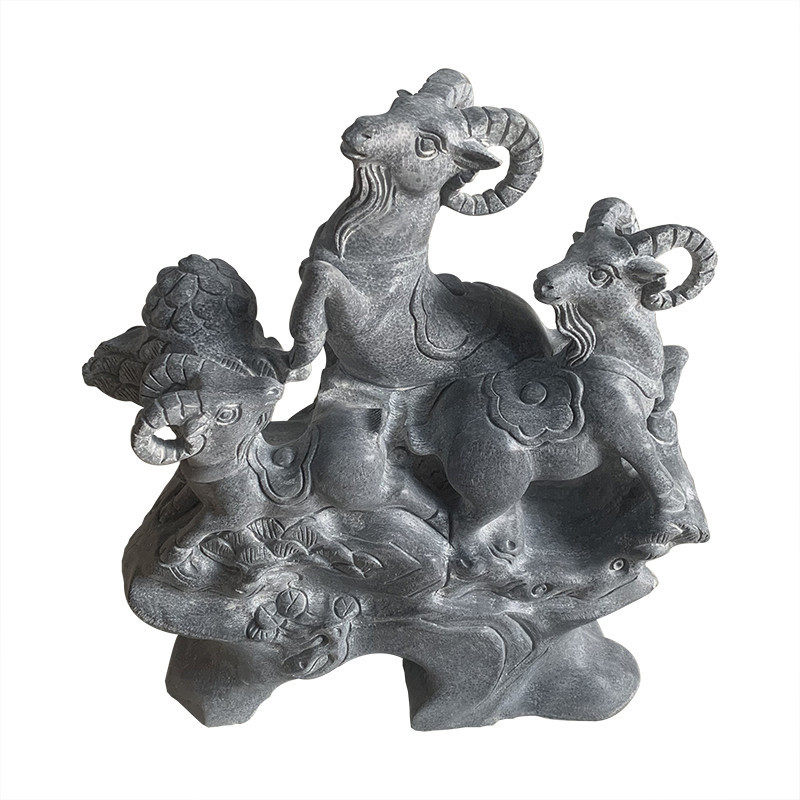 石雕三羊开泰摆件石头石材雕刻雕刻家家居客厅工艺品石雕