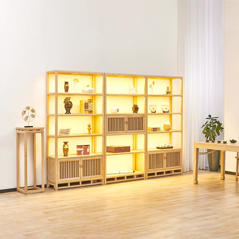 新中式柜置茶饼普洱书架展示柜茶具货架展示架茶叶多宝格