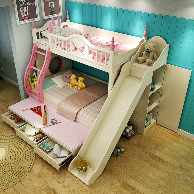 儿童童床上下床双层城堡滑梯公主女孩多功能高低高低