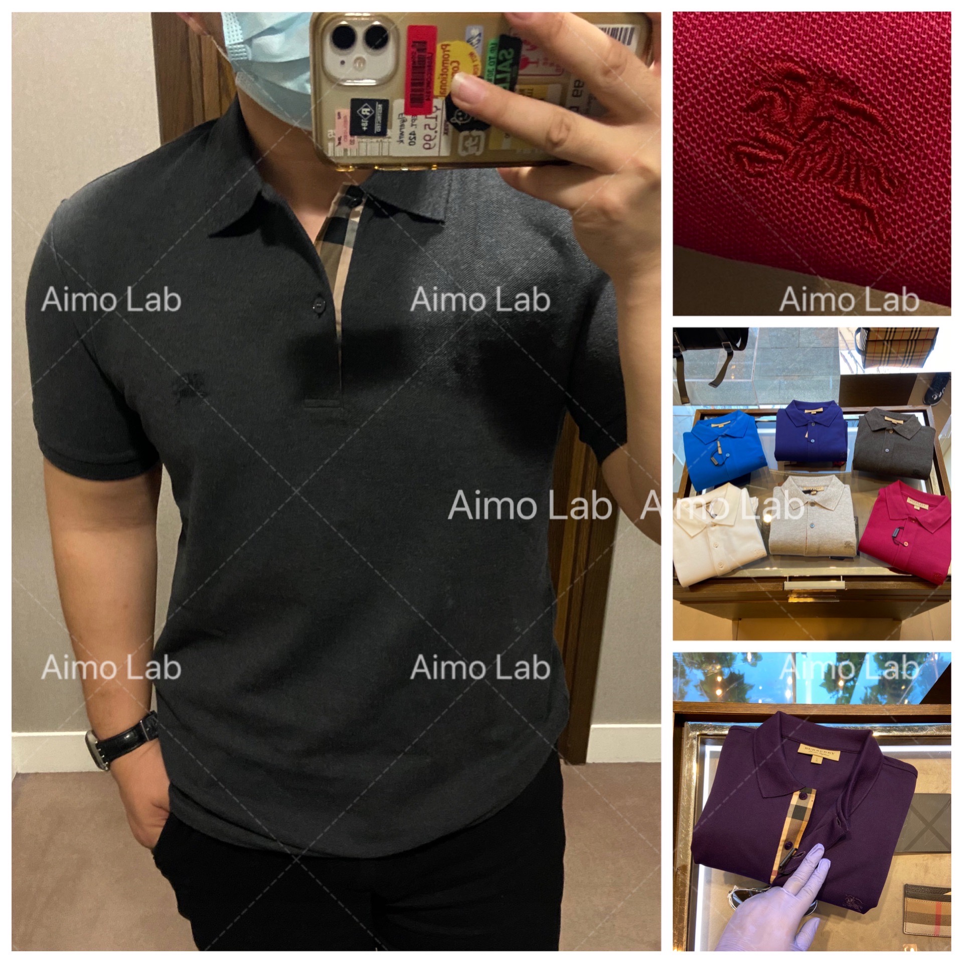 国内在途AIMO西班牙代购Burberry男士经典格纹战马刺绣短袖polo衫