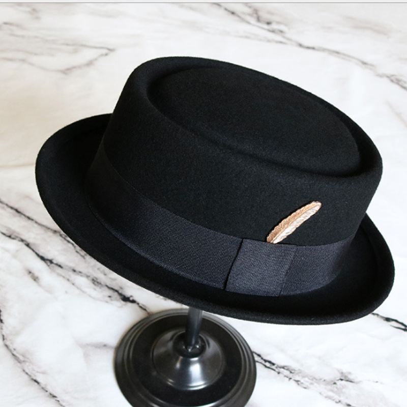 复古帽子子女秋冬韩版军平顶英伦小礼帽毛呢爵士帽子