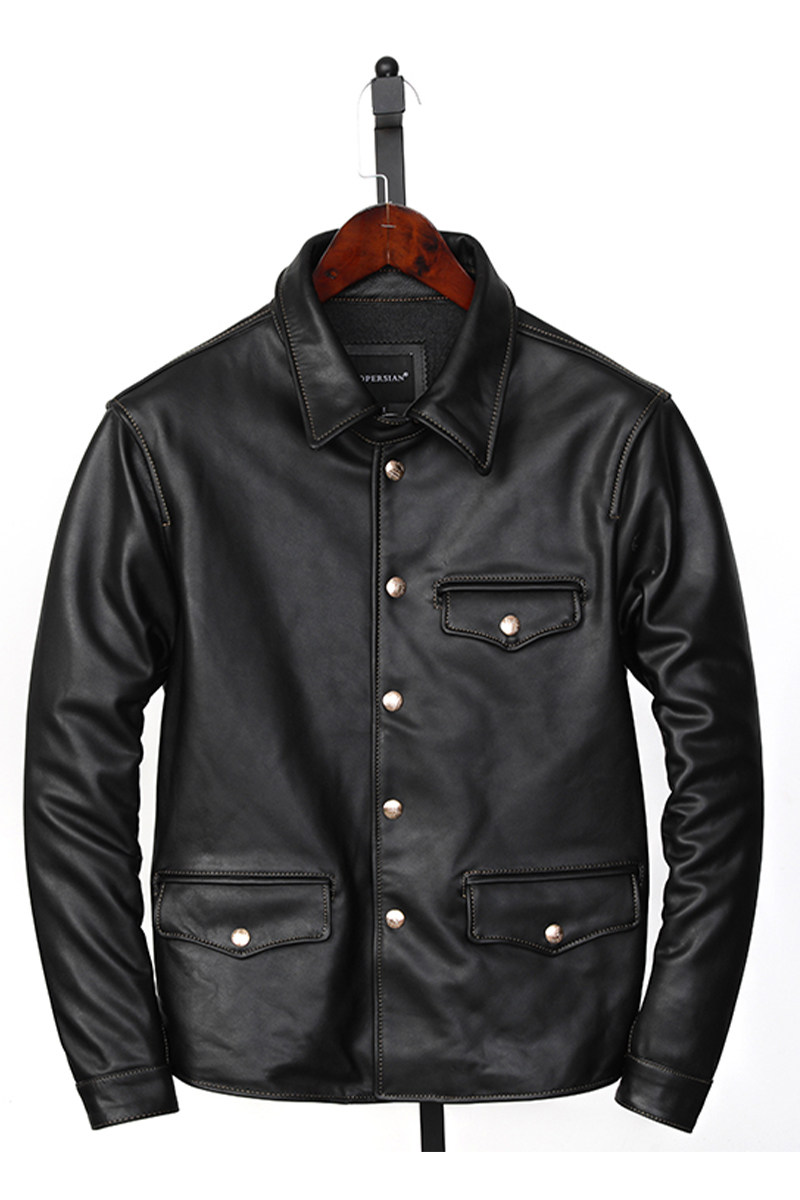 经典重磅马皮皮夹克男头层真皮皮衣加厚调度员款式皮衣