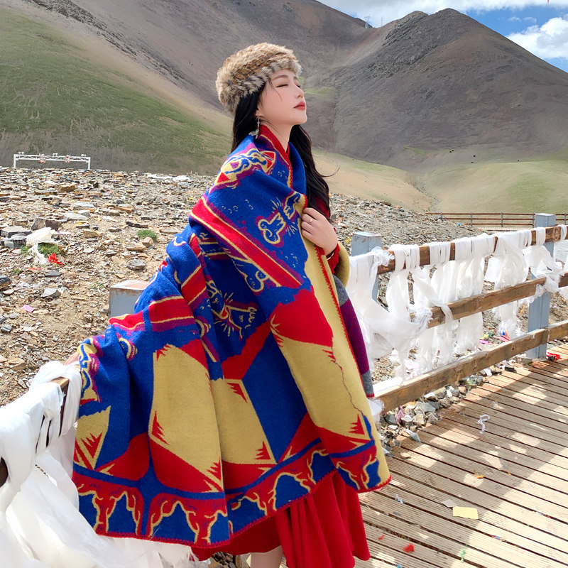 民族风披肩斗篷女保暖西藏草原云南丽江新疆拍照超仙围巾毯子披肩
