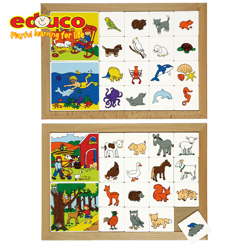 荷兰educo卡片分类游戏动物系宠物与海洋动物野生与农场动物拼图
