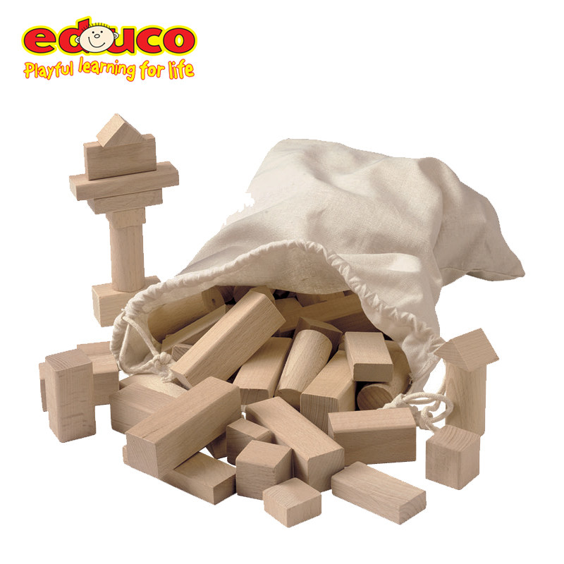 积木幼儿园建构荷兰educo清水木块100块大块原木塑料积木