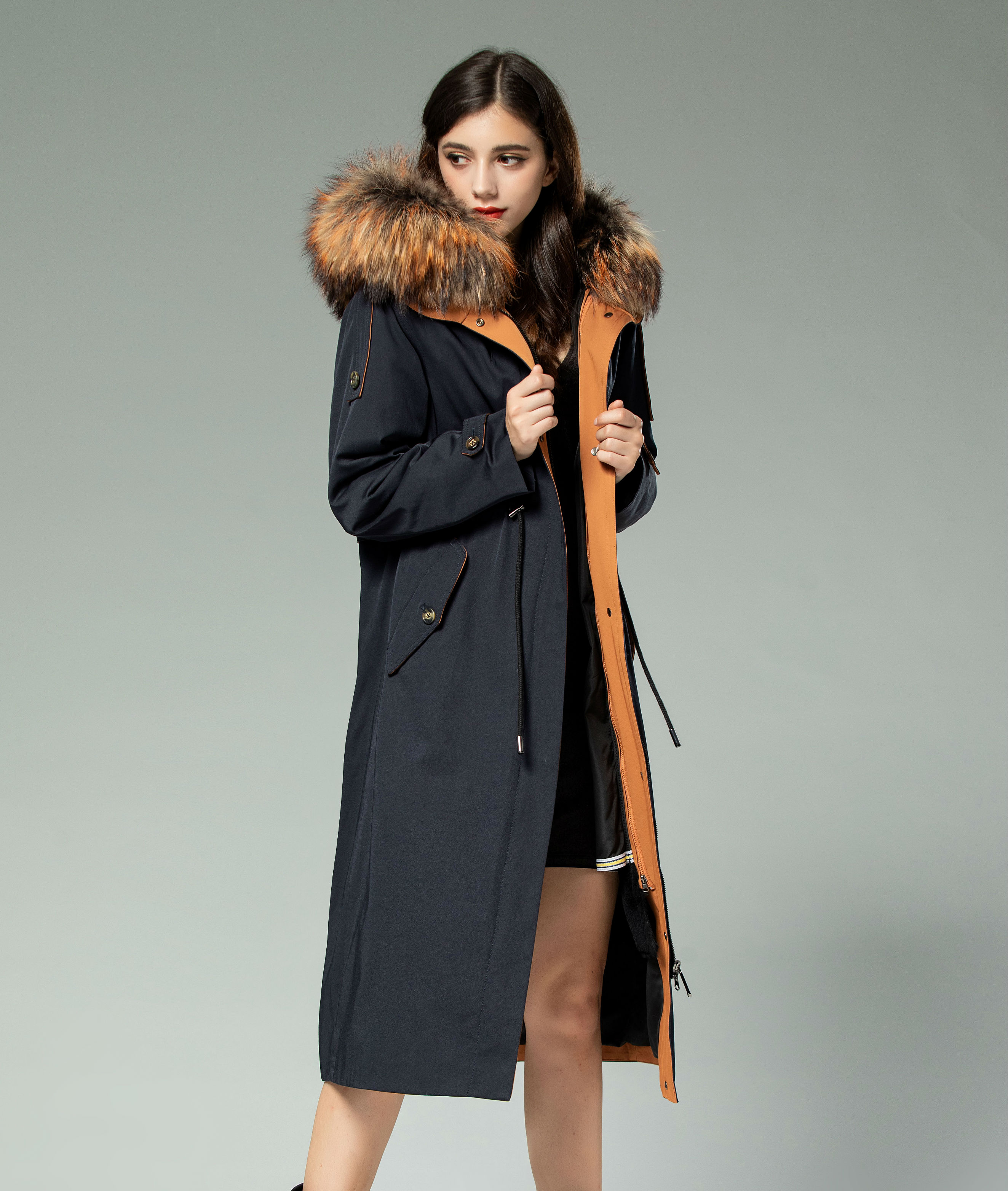 派克服大衣女2020新款冬獭兔内胆中长款过膝皮草尼克服外套可拆卸