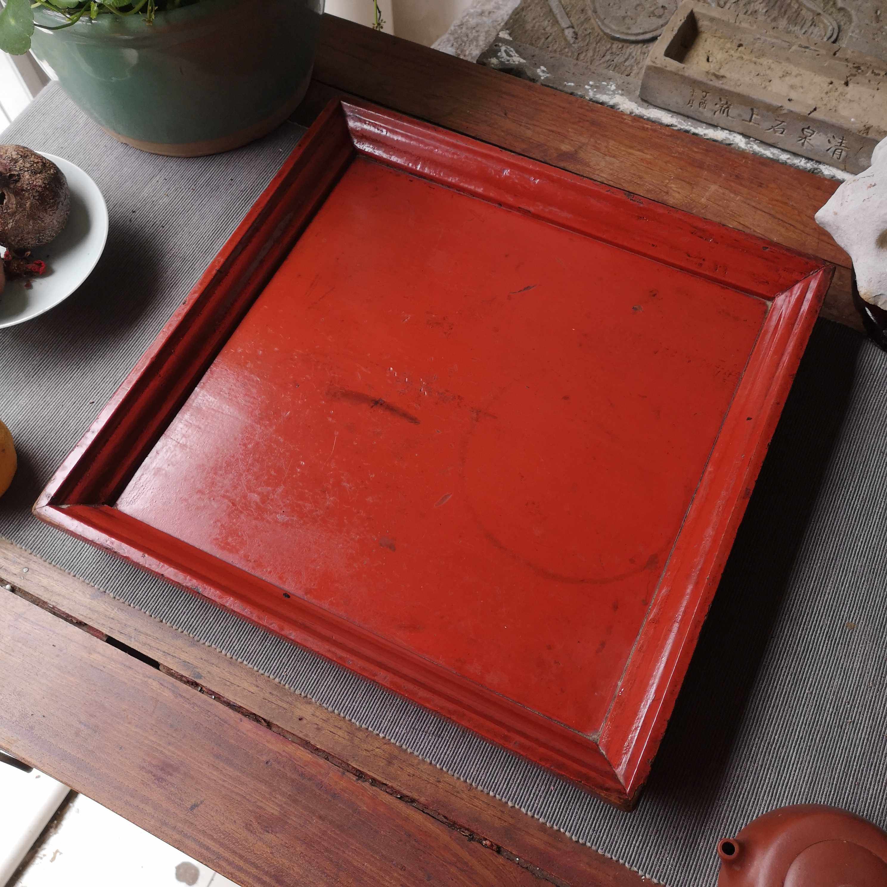 民国江南苏作楠木朱红茶盘果盘物件古董中式茶盘