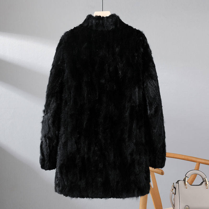 100%水貂毛2022韩版中长款女拼貂皮皮草外套海宁反季清仓裘皮大衣