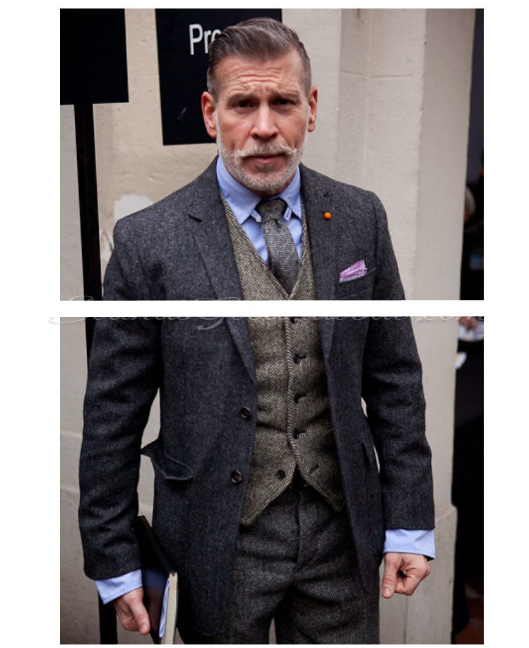 美式休闲秋冬粗花呢羊毛西装男英伦复古修身型潮西服外套胖子大码