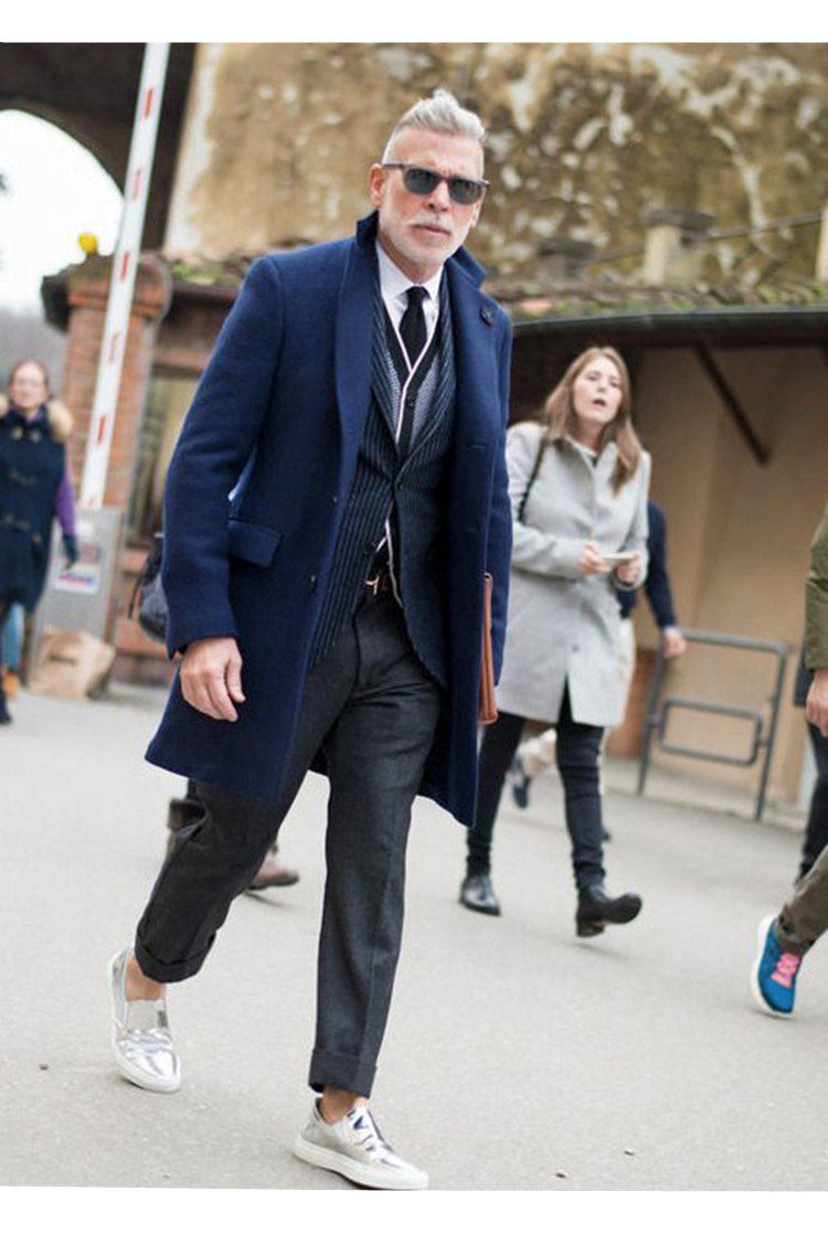 nickwooster走秀款街拍秋冬季保暖男士羊毛呢中长款西装大衣外套