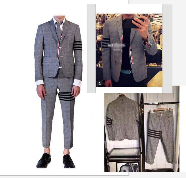 秋季潮流流行权志龙格子织带tb西装四道青少年西服套装