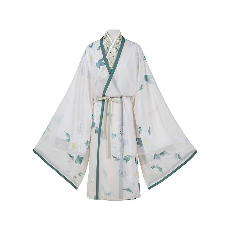 十三余小豆豆蔻荼蘼花事刺绣双层直领对襟长衫绣花汉服