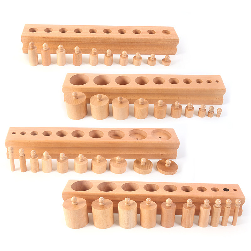 蒙氏感官教具蒙特梭利国际版插座圆柱体榉木幼儿园早教教具