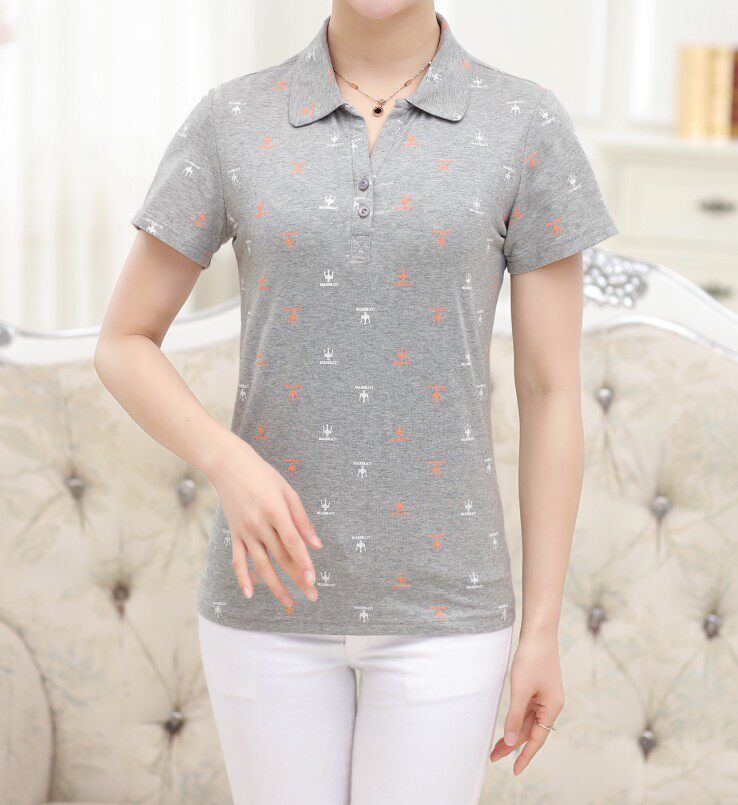 夏装短袖女装纯棉40-50-60岁妈妈装全棉t恤中老年女夏季汗衫有领