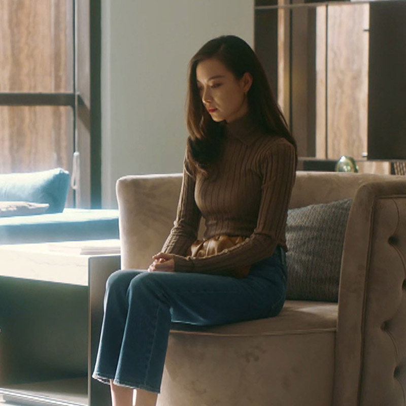 流金岁月倪妮朱锁锁同款咖啡色打底衫内修身polo毛衣毛针织衫