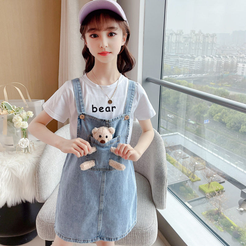 十岁儿童韩版 牛仔裙8洋气套装 新款 吊带连衣裙 女童背带裙6夏装