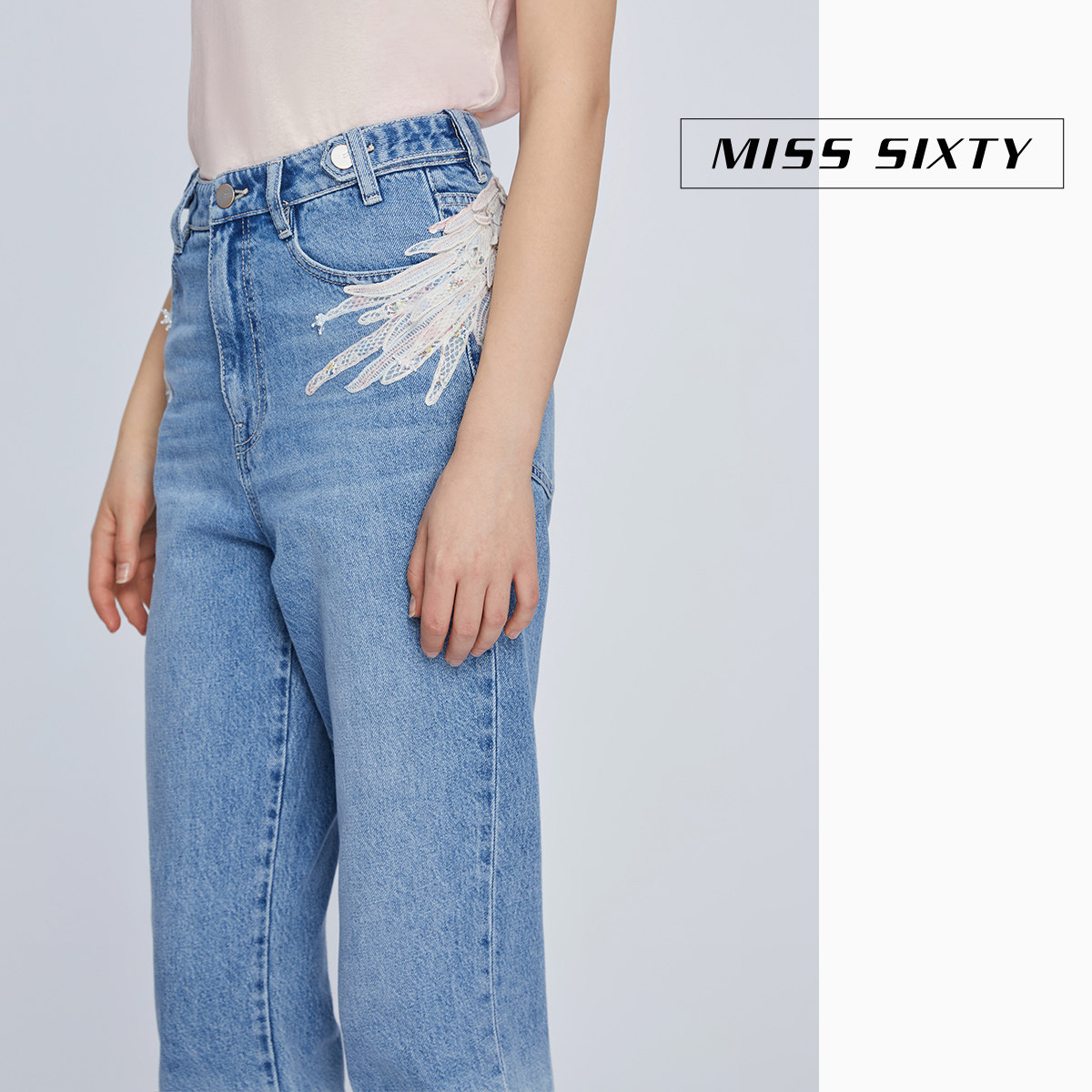 2件8折misssixty夏季天使系列重工钉珠刺绣牛仔裤