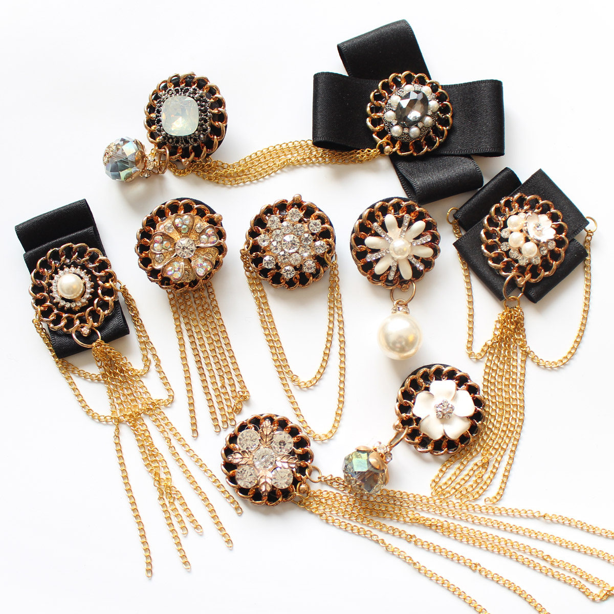 胸针胸花复古开衫别针花朵韩国水钻奢华黑色胸针