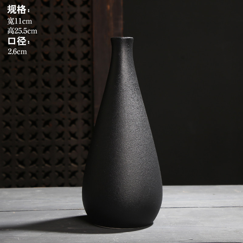 黑色复古陶瓷花瓶瓶中式禅意客厅家居电视柜插花花瓶