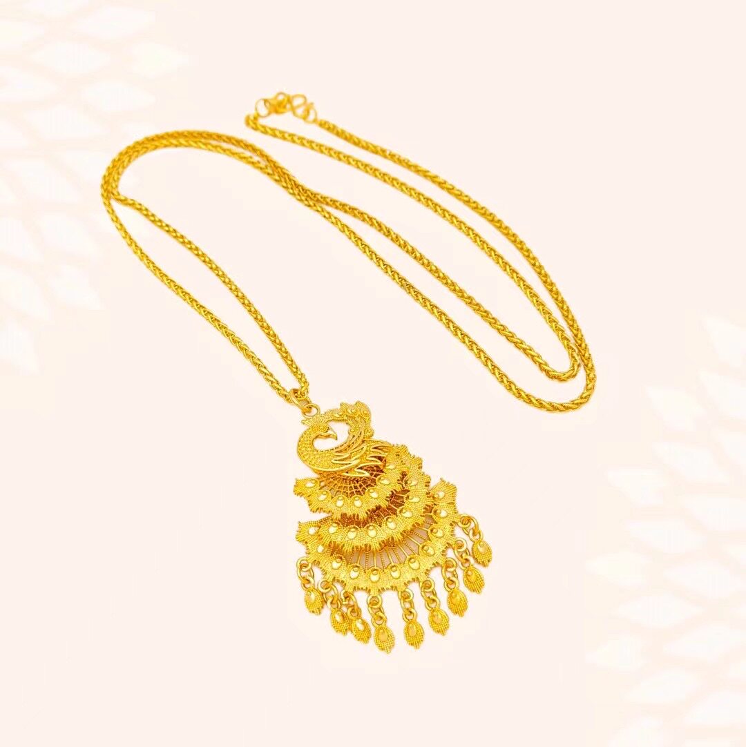 镀金古法孔雀开屏吊坠婚庆庆秀禾仿黄金金孔雀项链项链