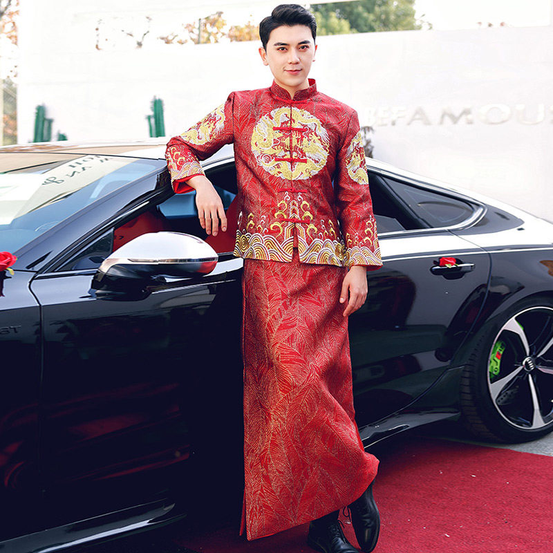 男秀婚礼龙凤夏天新郎服装男士禾服大码夏季其他民族服装