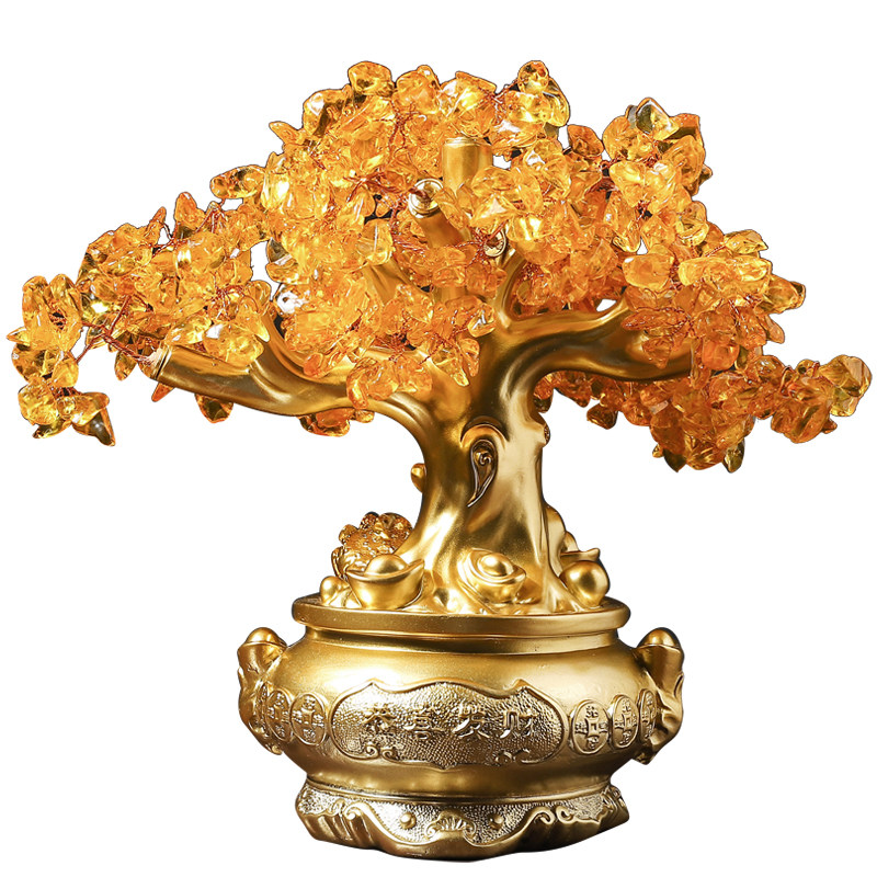 黄水晶招财树开业乔迁礼品摆件酒柜电视柜办公室发财树摆件