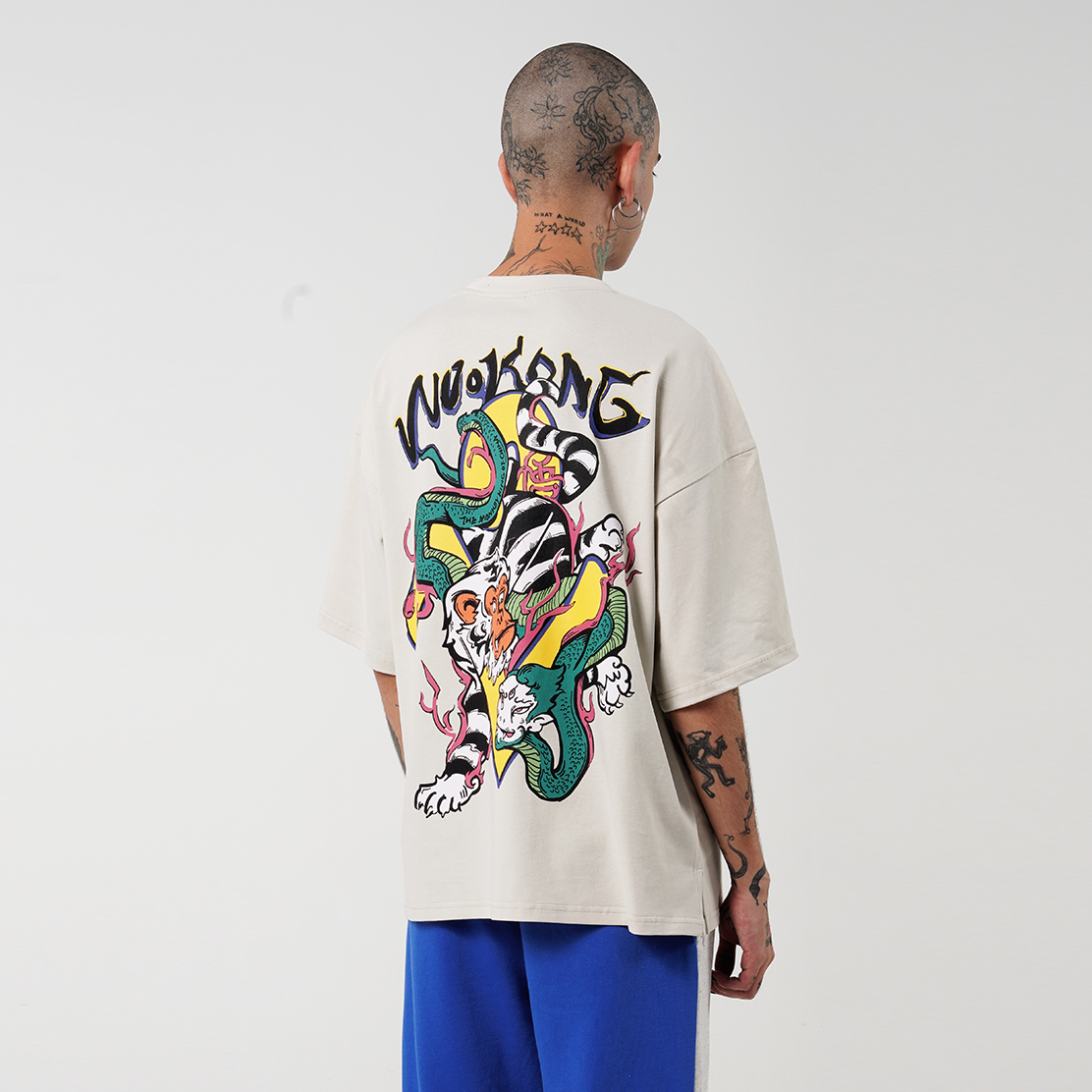 WOOKONG 72变 2022夏季新款悟空大战二郎神灰色短袖男士休闲T恤潮