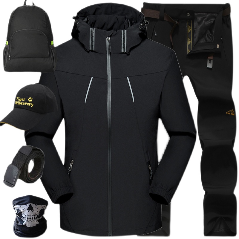 户外冲锋衣男三合一可拆卸秋冬季防水防风衣裤套装宽松大码登山服