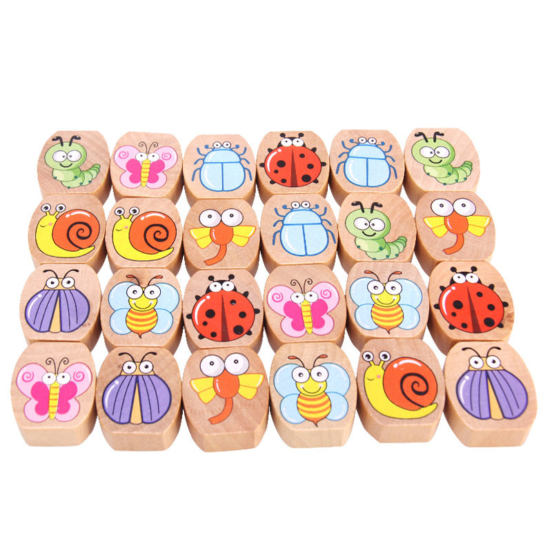 丹妮奇特木制卡通昆虫串珠玩具叠叠乐互动游戏益智玩具婴幼儿串珠