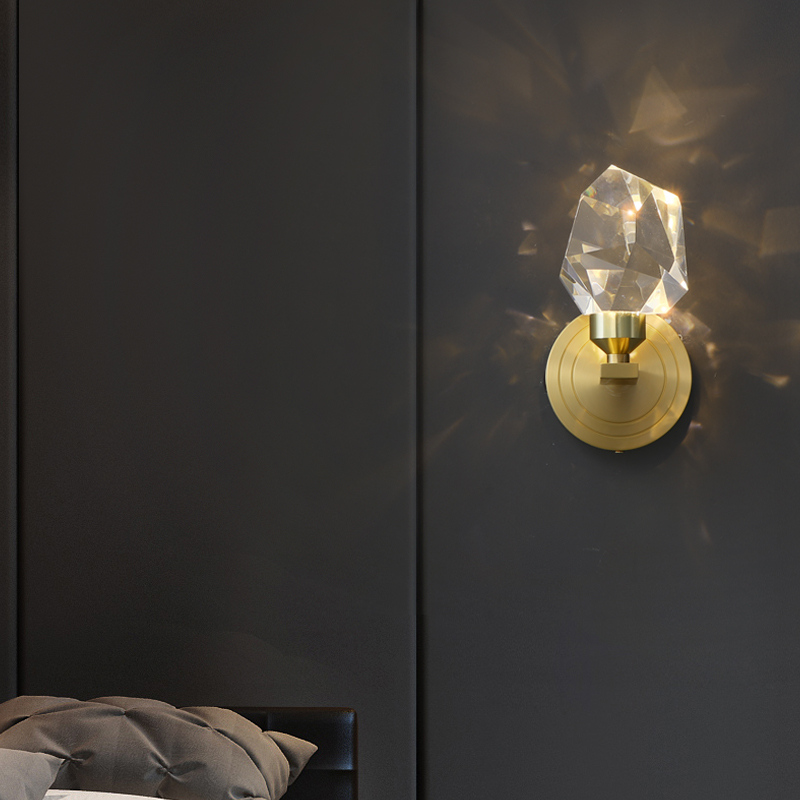 全铜水晶床头壁灯现代简约卧室客厅背景墙后现代轻奢壁灯