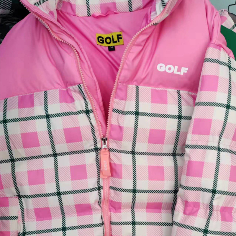 新款现货golfwang绿色格子火焰羽绒棉服男女羽绒服