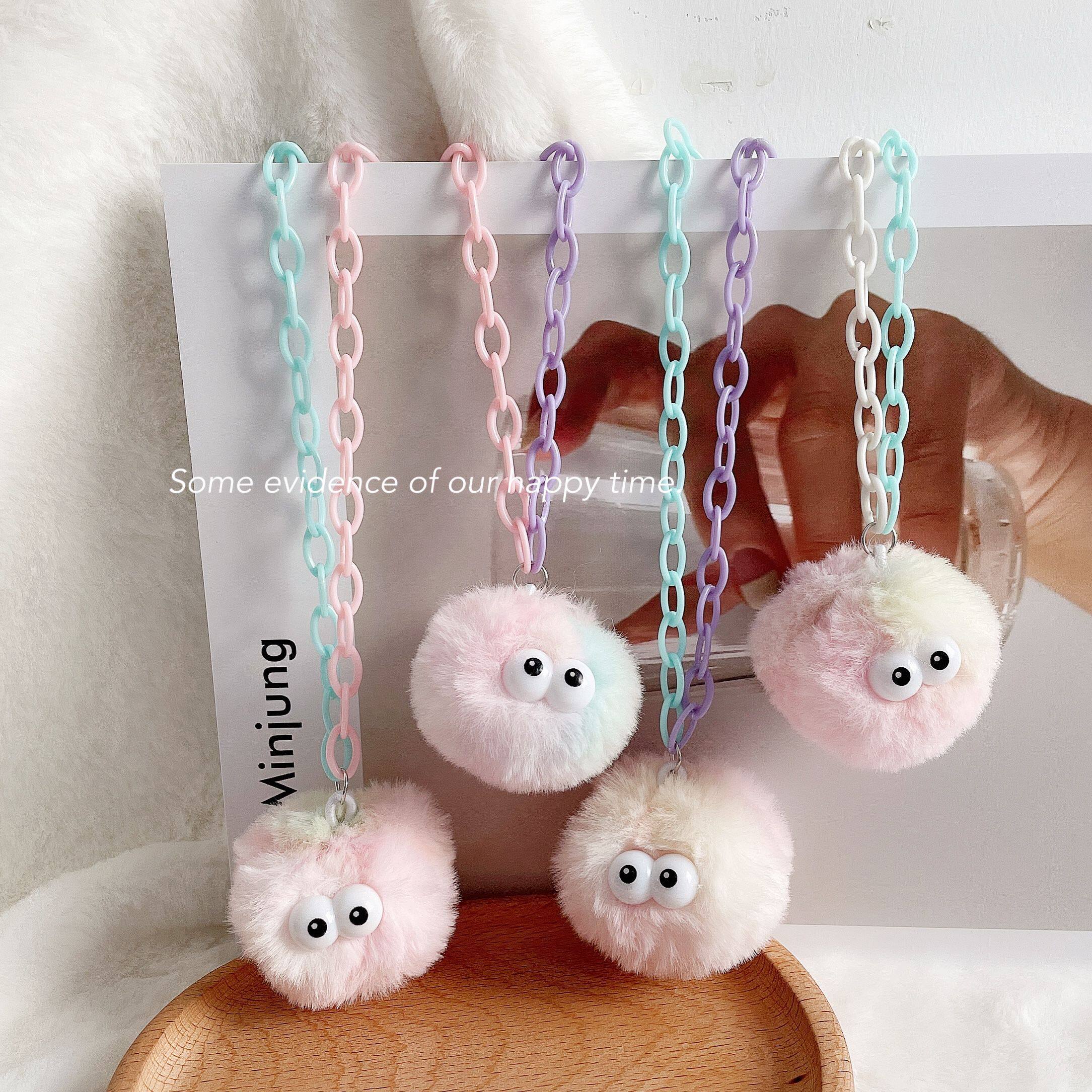 新款原创冰淇淋毛绒球球粉紫项链可爱毛衣锁骨项链