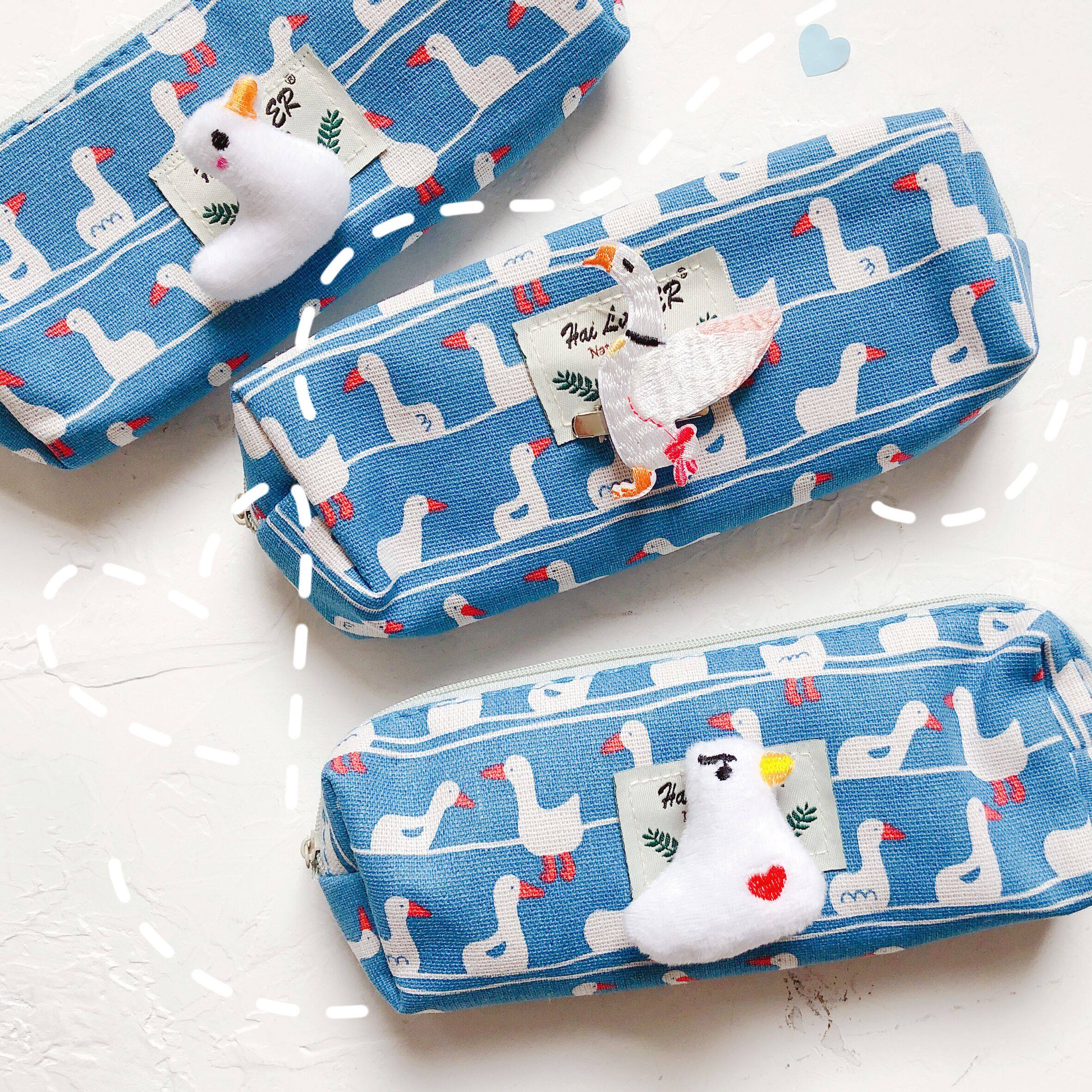 韩国ins自制日系少女可爱卡通笔袋蓝色小鸭笔袋