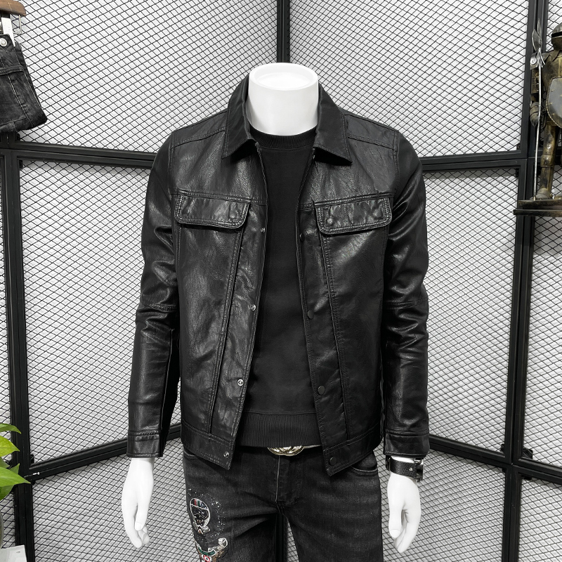 皮衣男春秋季2022新款潮流修身加绒爆款休闲机车短款pu皮夹克外套